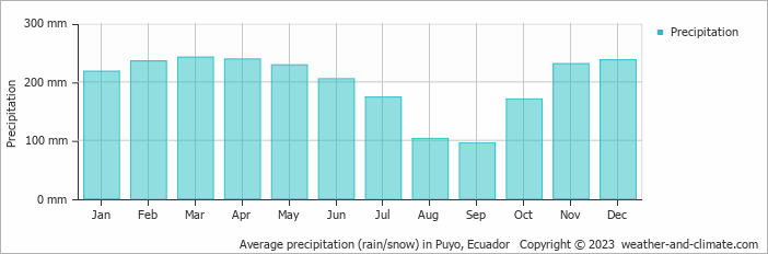 Average monthly rainfall, snow, precipitation in Puyo, Ecuador