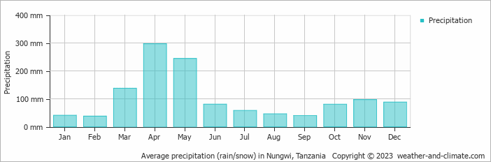 Average monthly rainfall, snow, precipitation in Nungwi, Tanzania