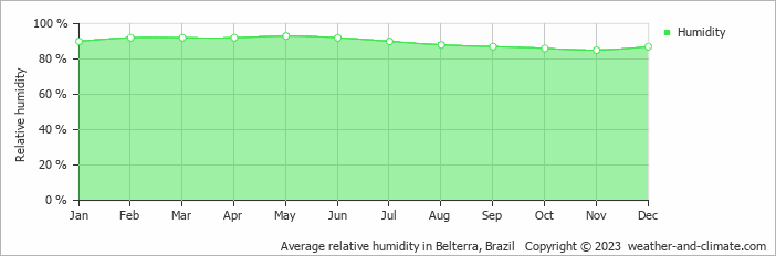 Average monthly relative humidity in Belterra, Brazil